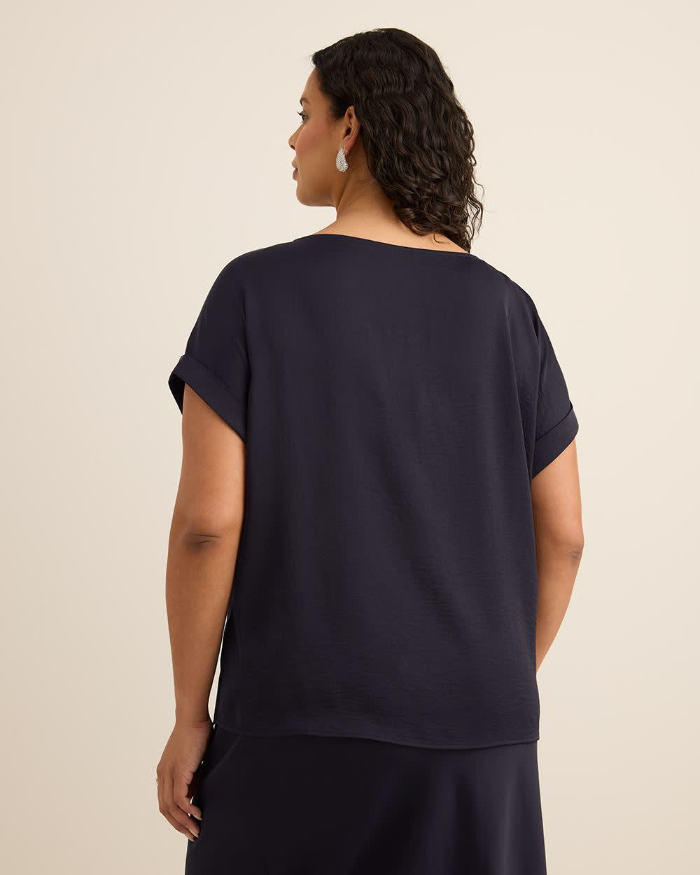 Satin Boat-Neck T-Shirt Blouse