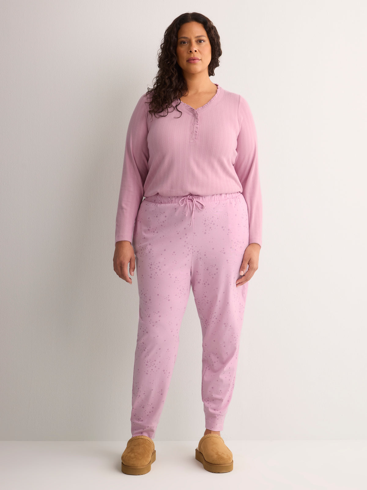 Pink Mini-Star Print Cotton Knit Jogger Pant - tiVOGLIO