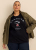 Black Short-Sleeve Crew Neck Tee with Snoopy Print