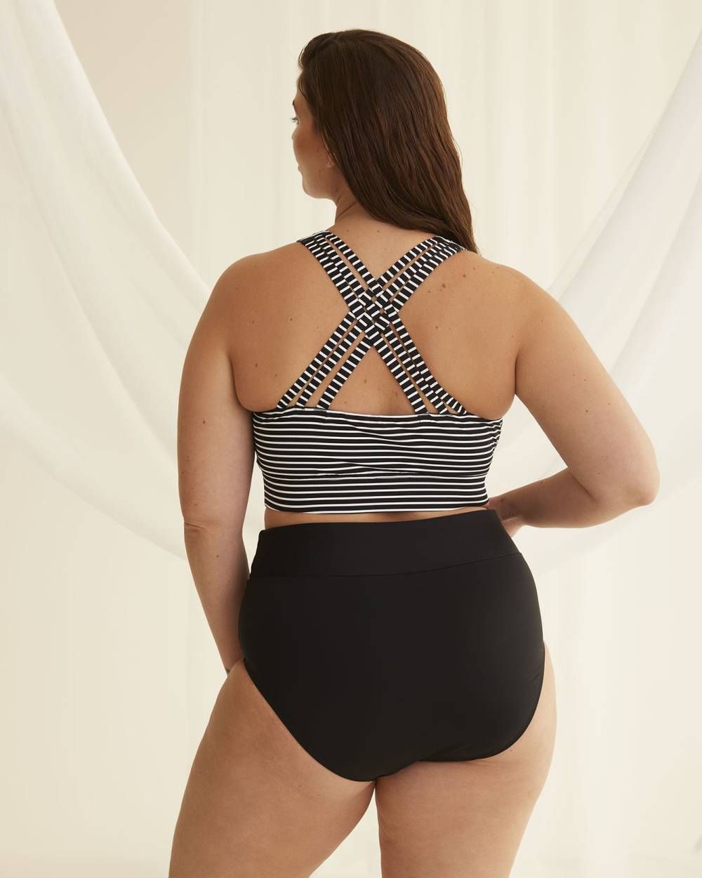 High-Waisted Solid Crisscross Swim Brief