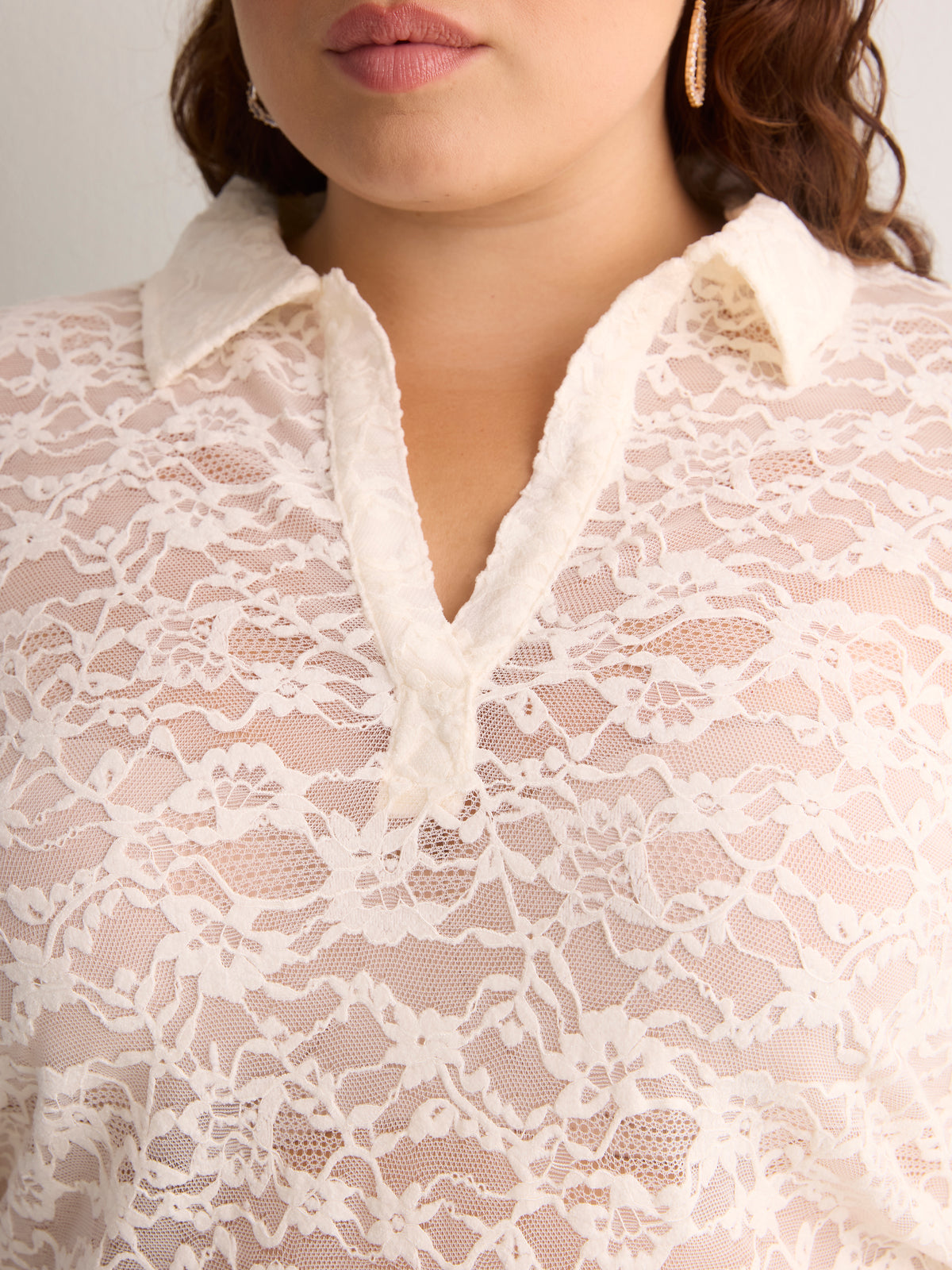 Straight-Fit Lace Polo Top