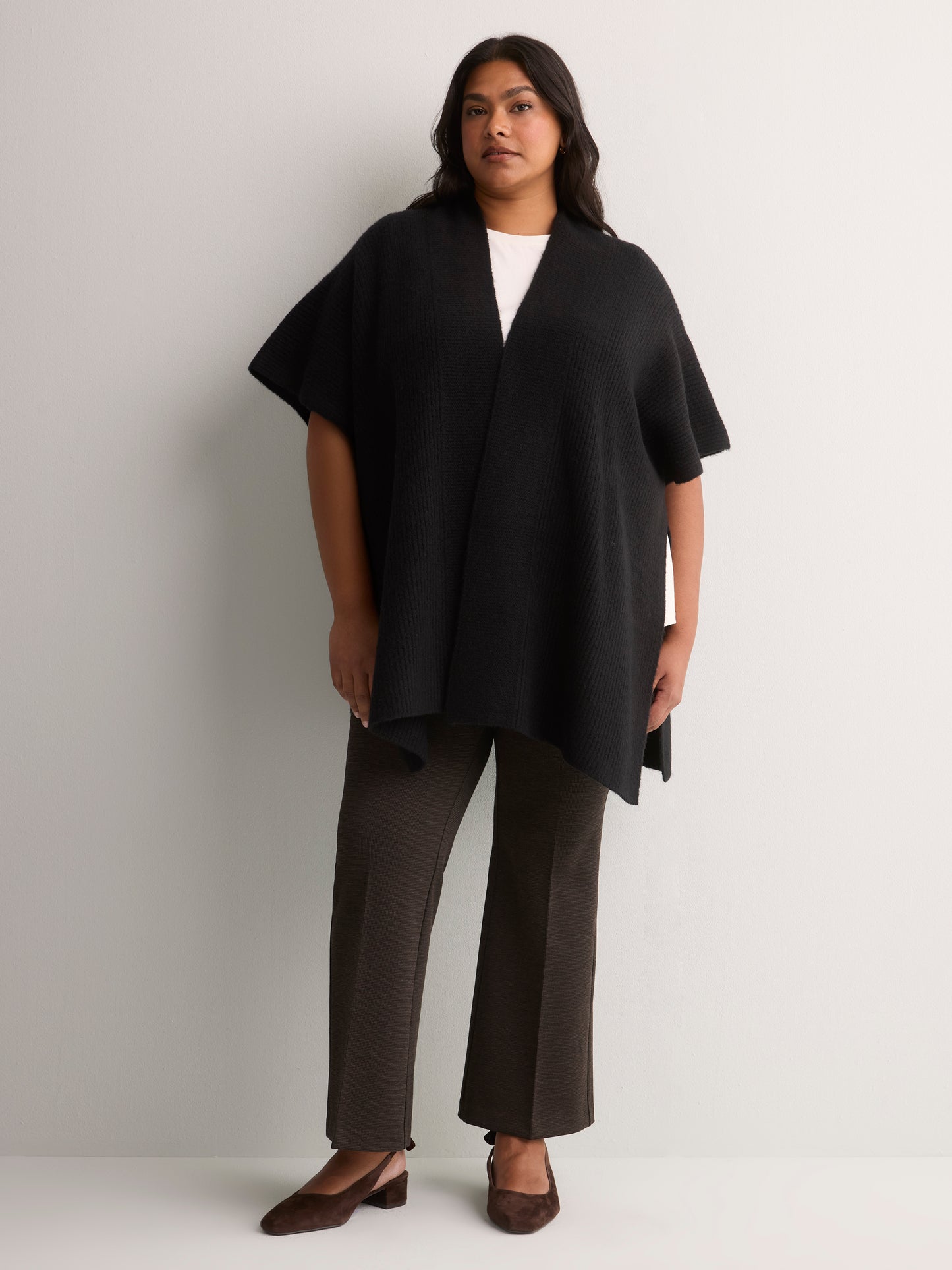 Ribbed Stitch Knit Cardigan Cape