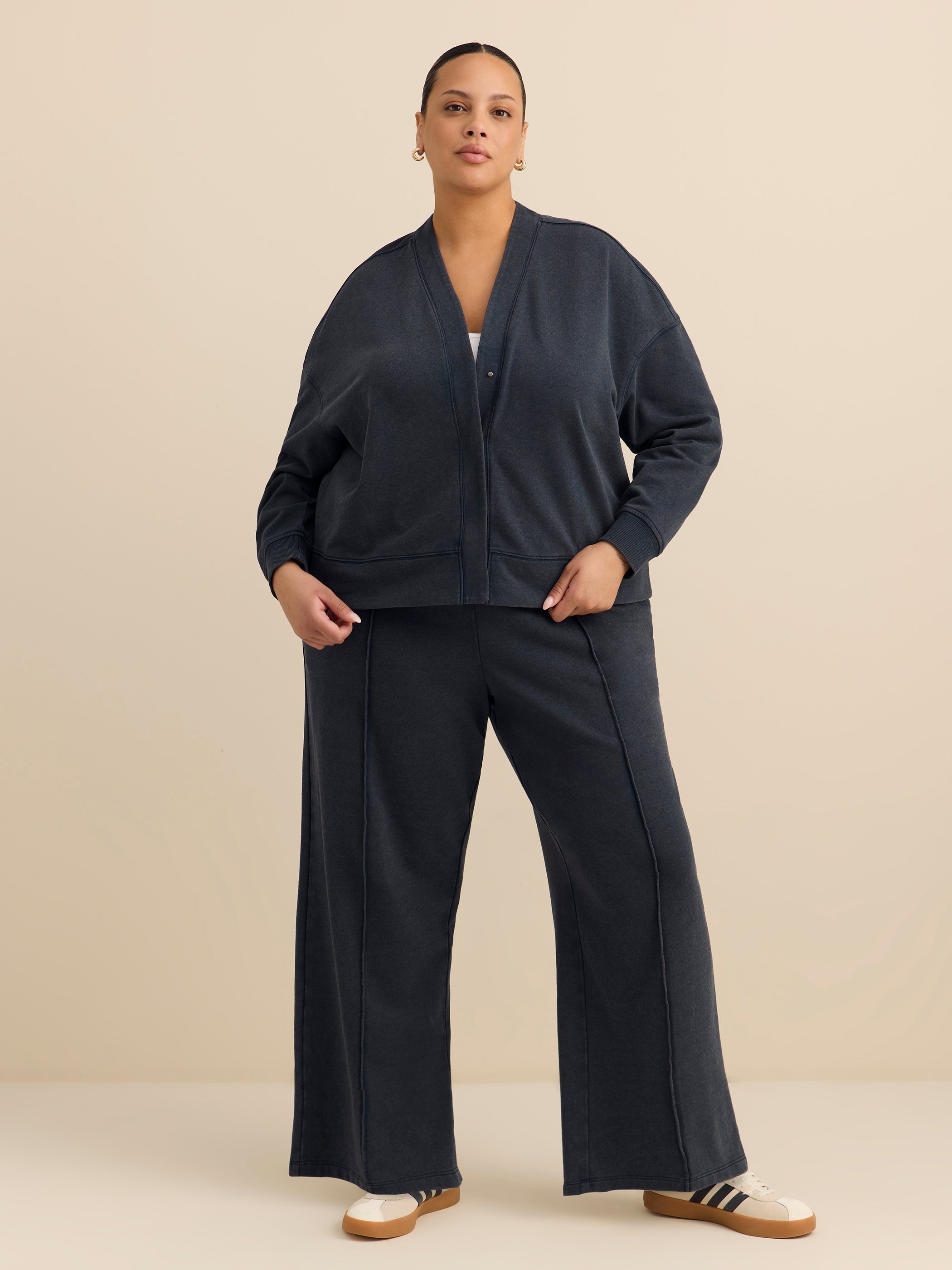 Active Zone French Terry Cardigan Plus Size with Wash Effect