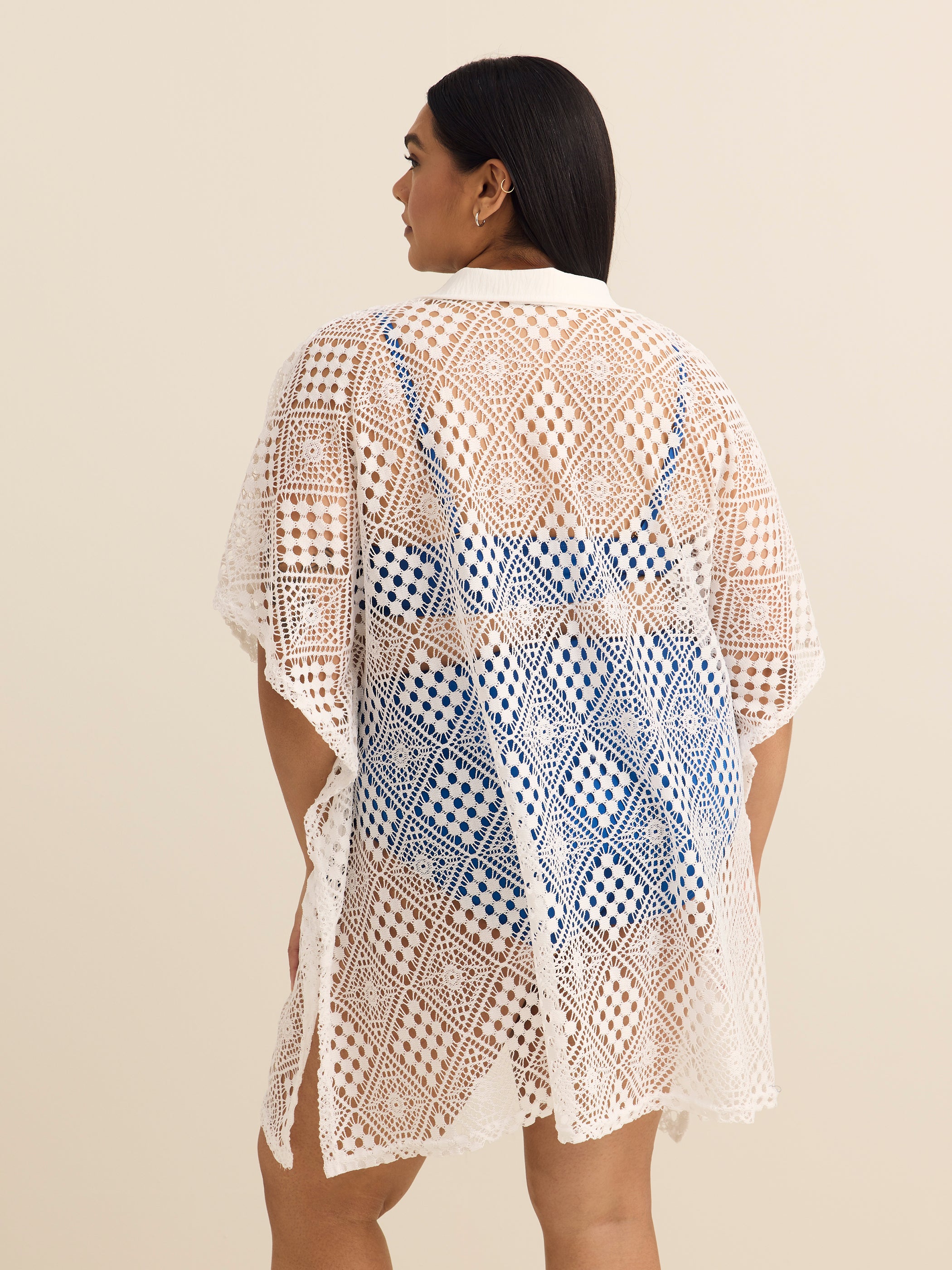 White Crochet Knit V-Neck Cover-Up Dress - Cover Me