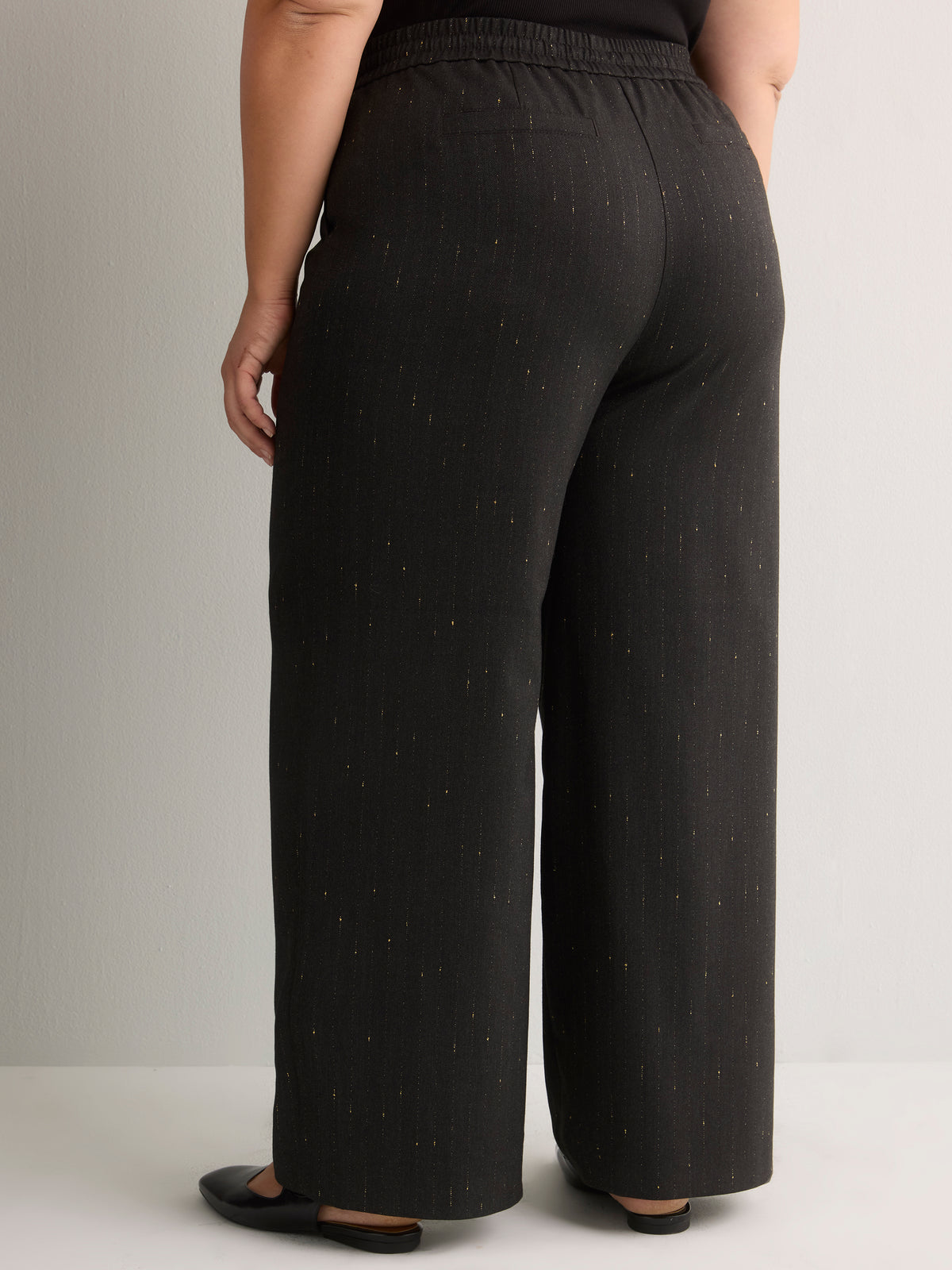 Grey Metallic Pinstripe Pull-On Wide-Leg Pant