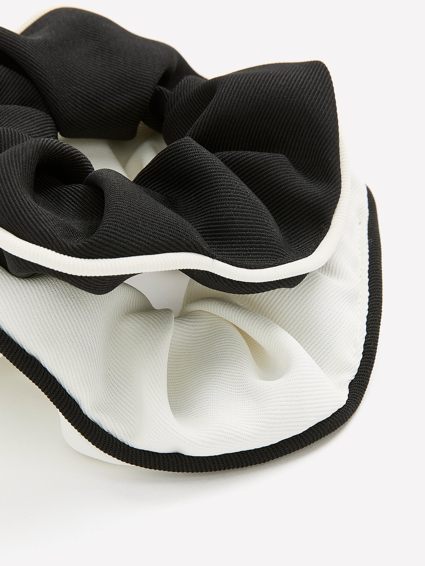Black and White Hair Scrunchies with Contrasting Piping, Set of 2