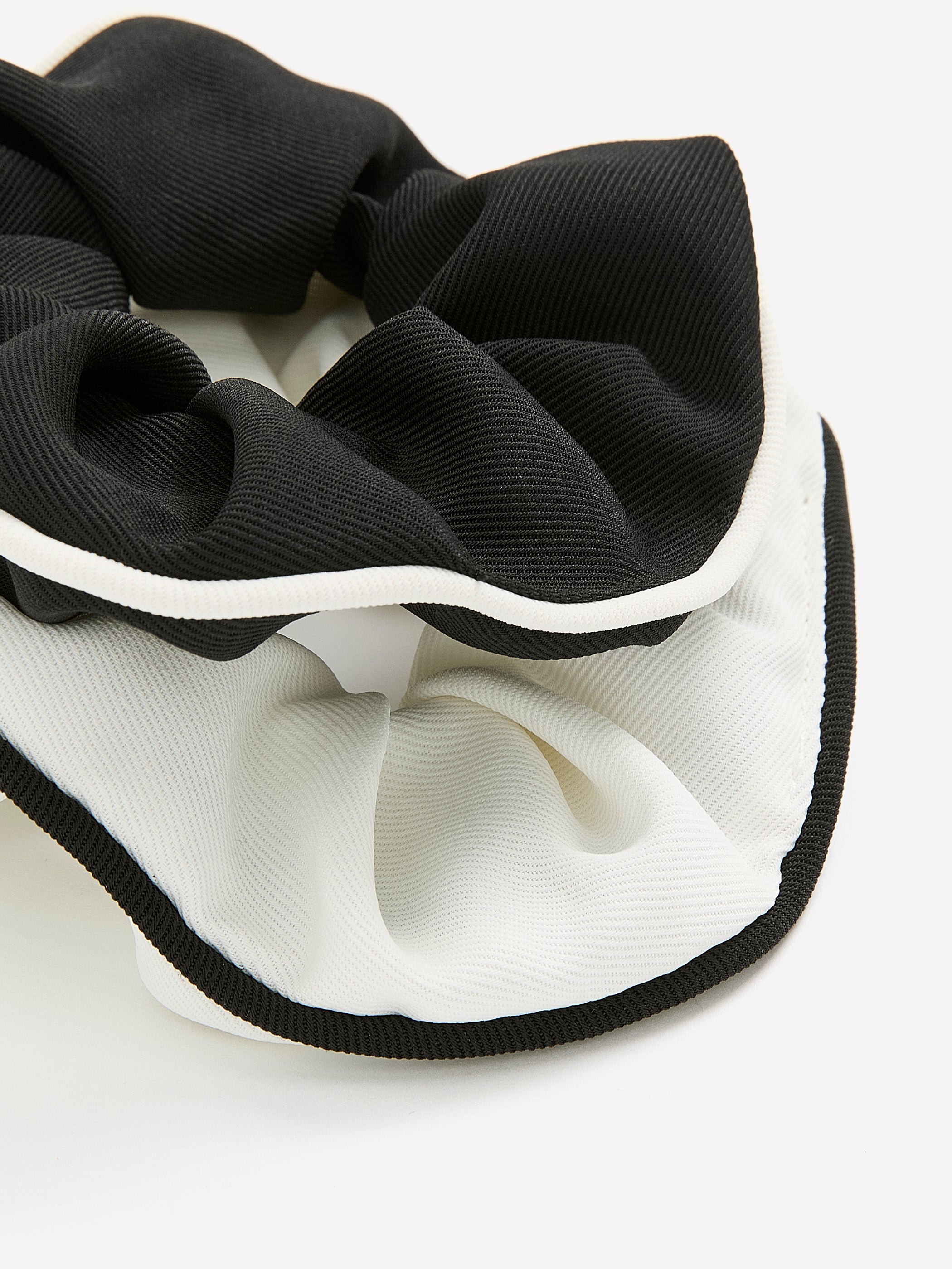 Black and White Hair Scrunchies with Contrasting Piping, Set of 2