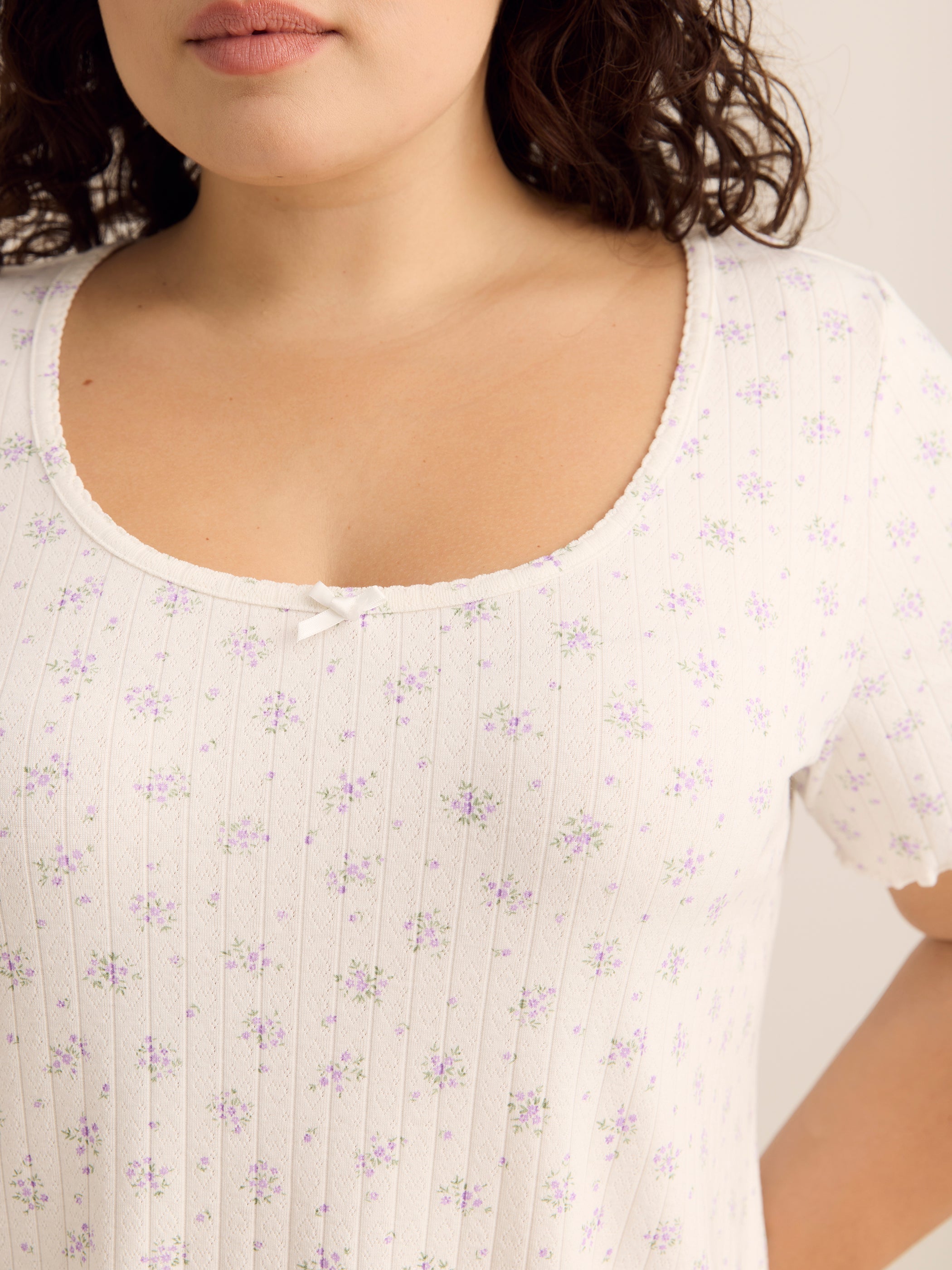 White Floral Pointelle Pyjama Top - ti Voglio