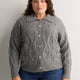 Dark Grey Jeweled Short Cable Knit Cardigan Sweater