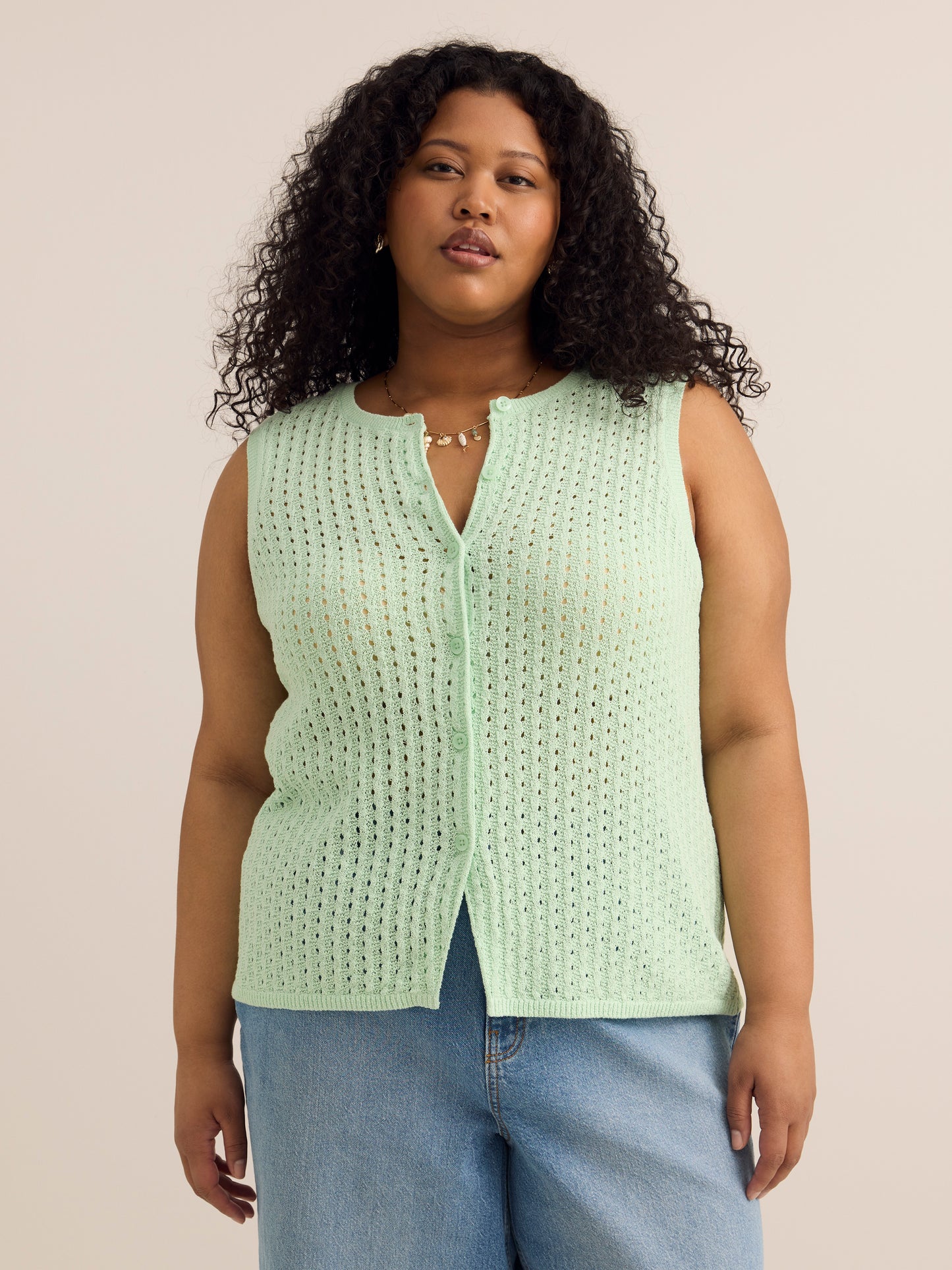 Buttoned-Down Sleeveless Sweater Vest