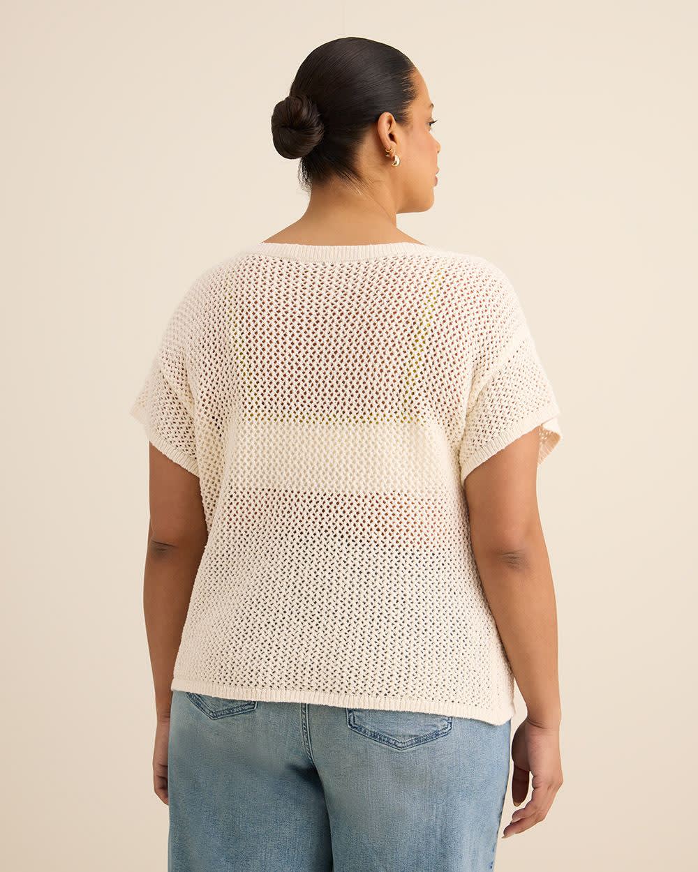 Crochet Short-Sleeve Boat-Neck Sweater