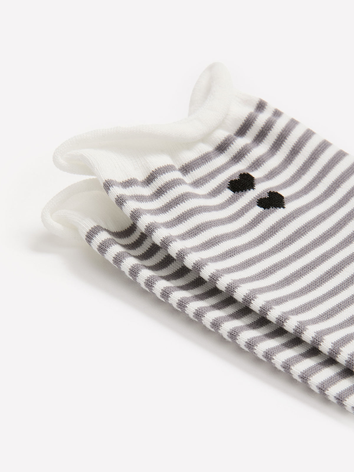 Striped Rolled-Edge Crew Socks with Double Heart Embroidery