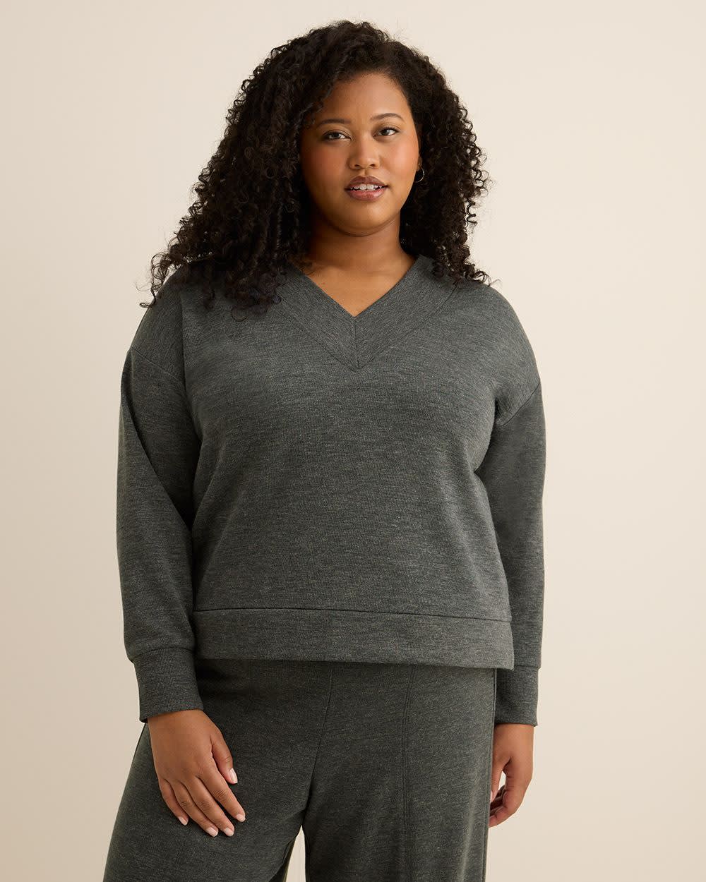 Dropped Shoulder Long-Sleeve V-Neck Top