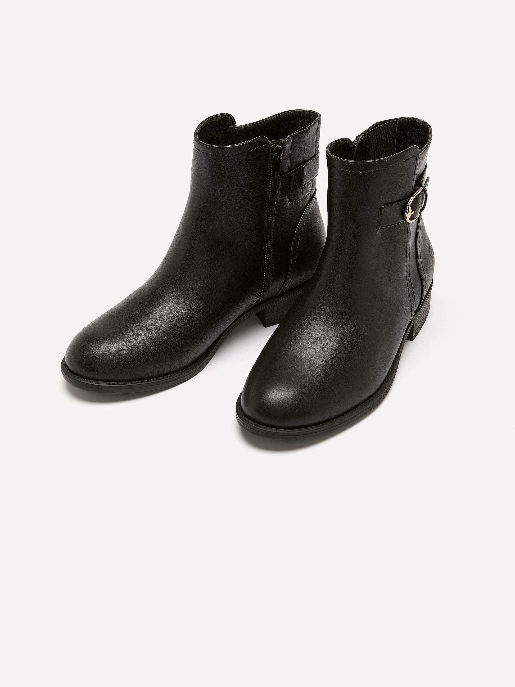 Extra Wide Width, Black Faux Leather Buckle Bootie