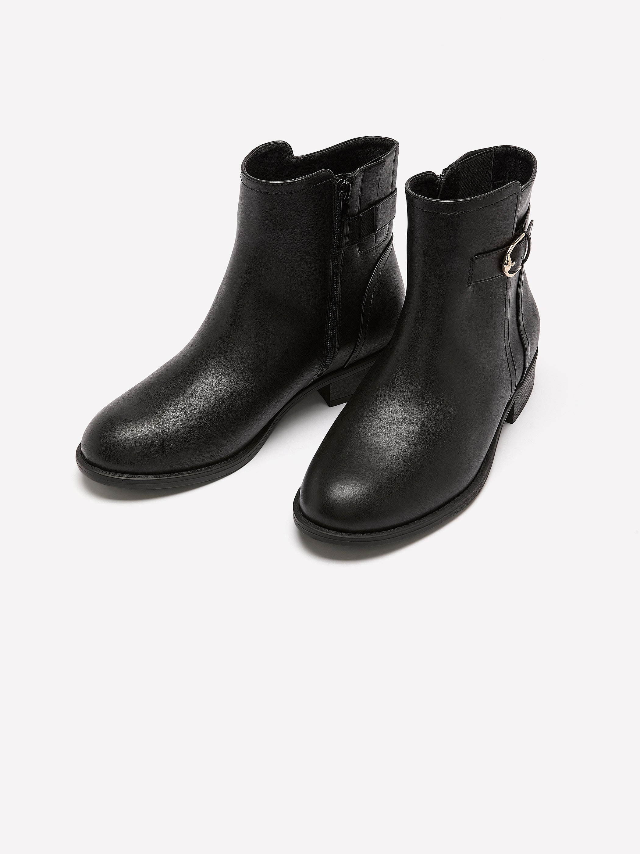 Extra Wide Width, Black Faux Leather Buckle Bootie