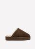 Wide Width, Microsuede Flat Platform Slippers with Faux-Fur Lining