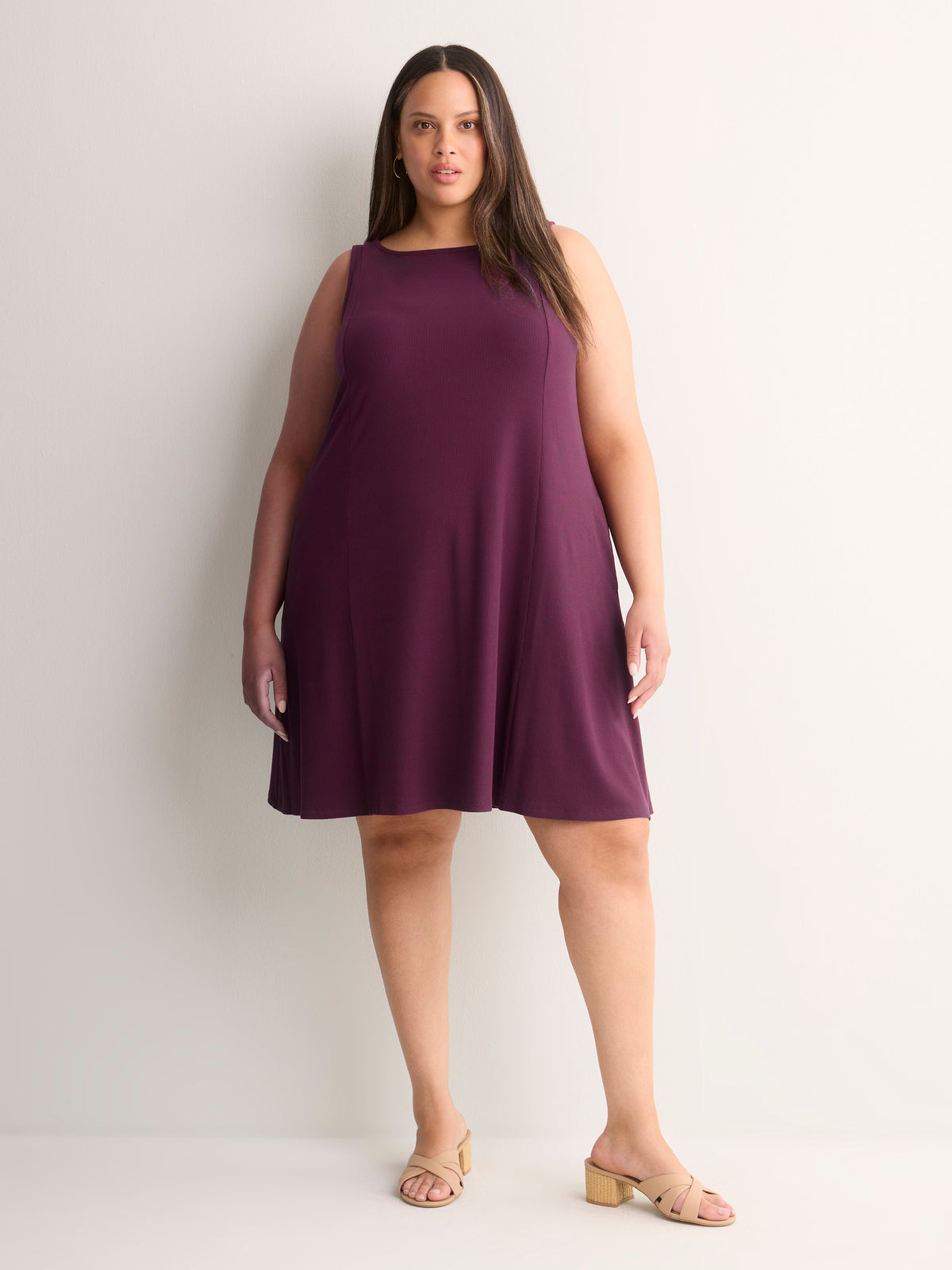 Responsible, Ribbed Sleeveless Boat Neck Swing Dress