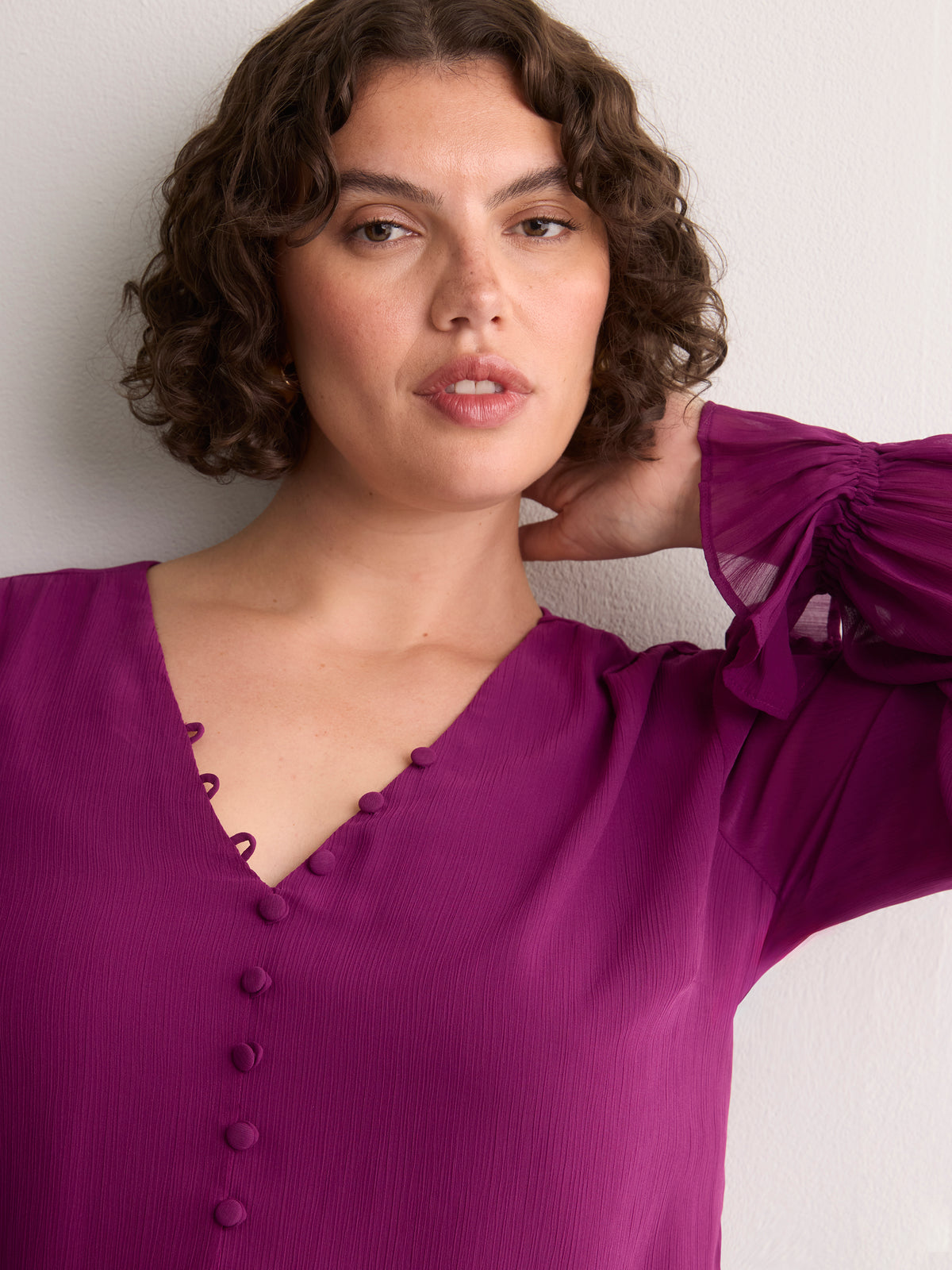 Plum Chiffon Blouse with Detachable Scarf