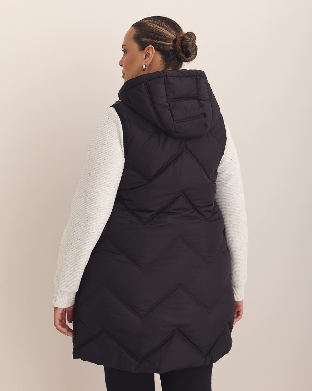 Veste matelassée longue avec capuchon, tissu responsable