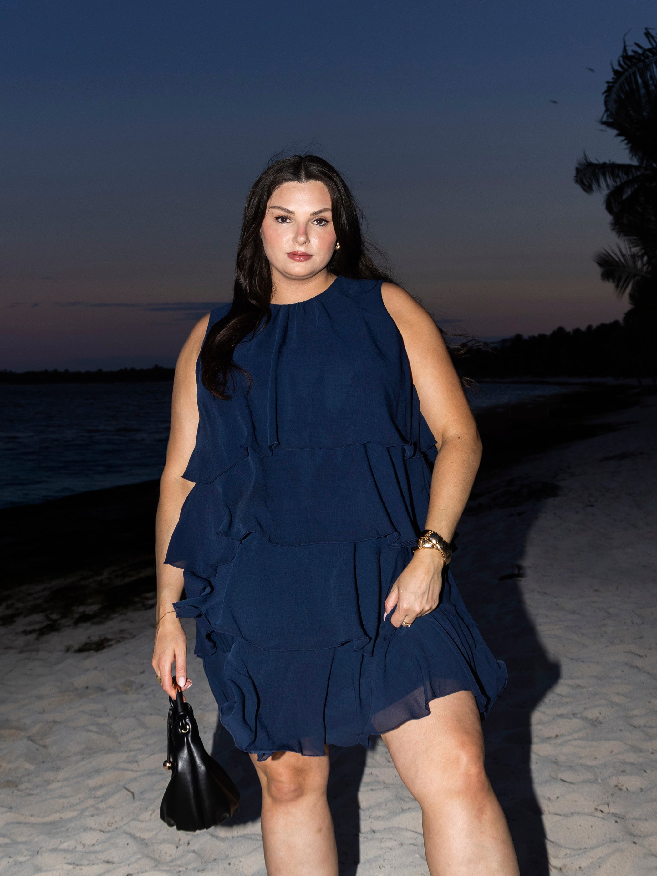 Blue Sleeveless Ruffled A-Line Dress