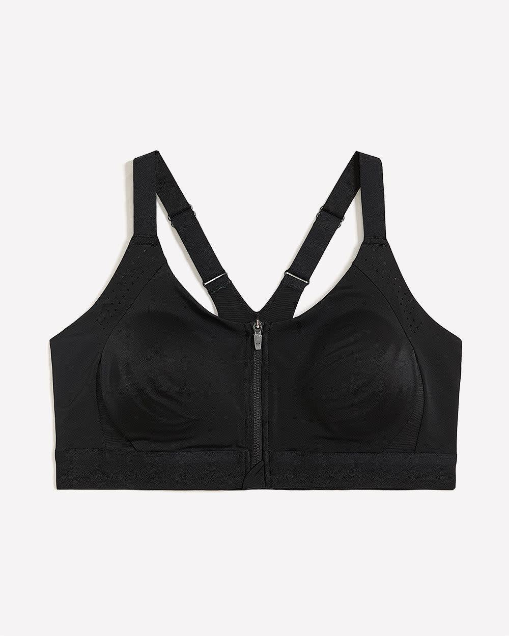 Black Wireless Medium Support Sports Bra with Front Zip Closure - Active Zone