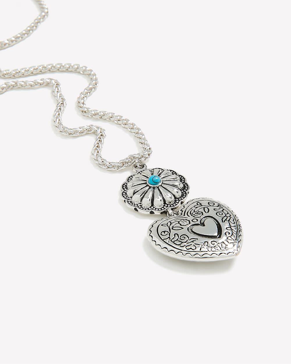 Long collier western avec pendentif en coeur