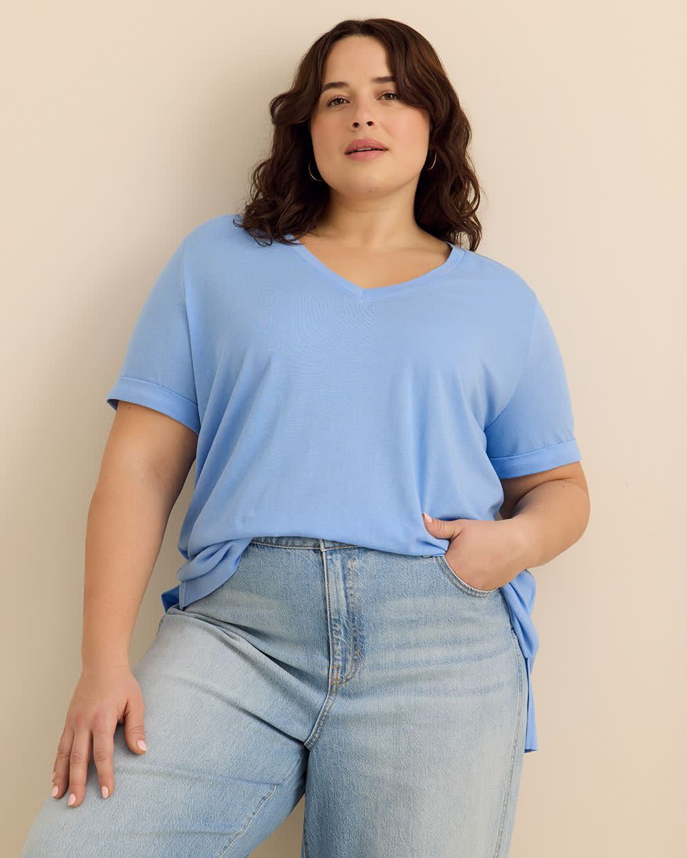 Responsible, V-Neck Boyfriend Tee with Slits