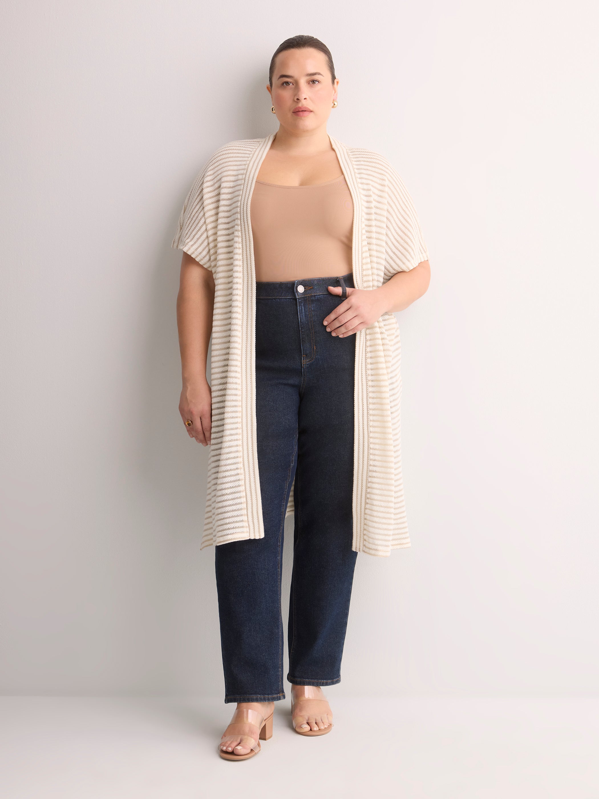 Relaxed-Fit Short-Sleeve Crochet Tunic Cardigan