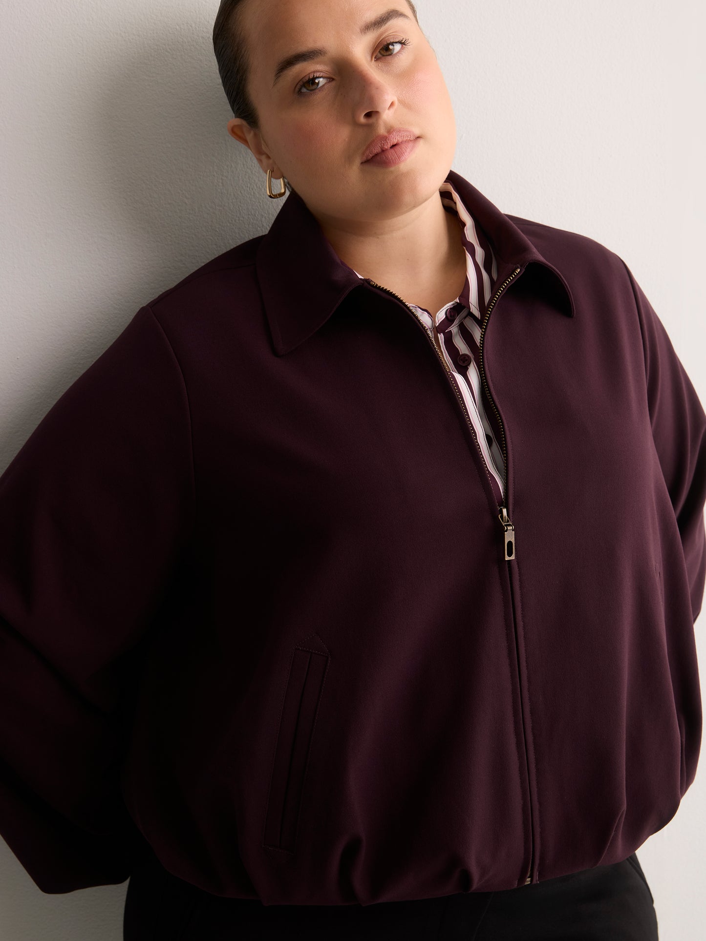 Dark Balloon-Hem Bomber Jacket