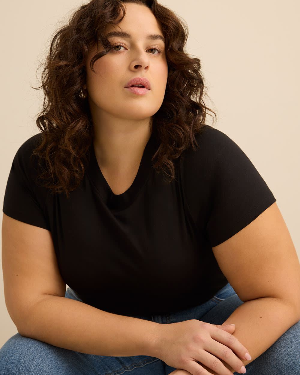 Crewneck Short-Sleeve Knit Top