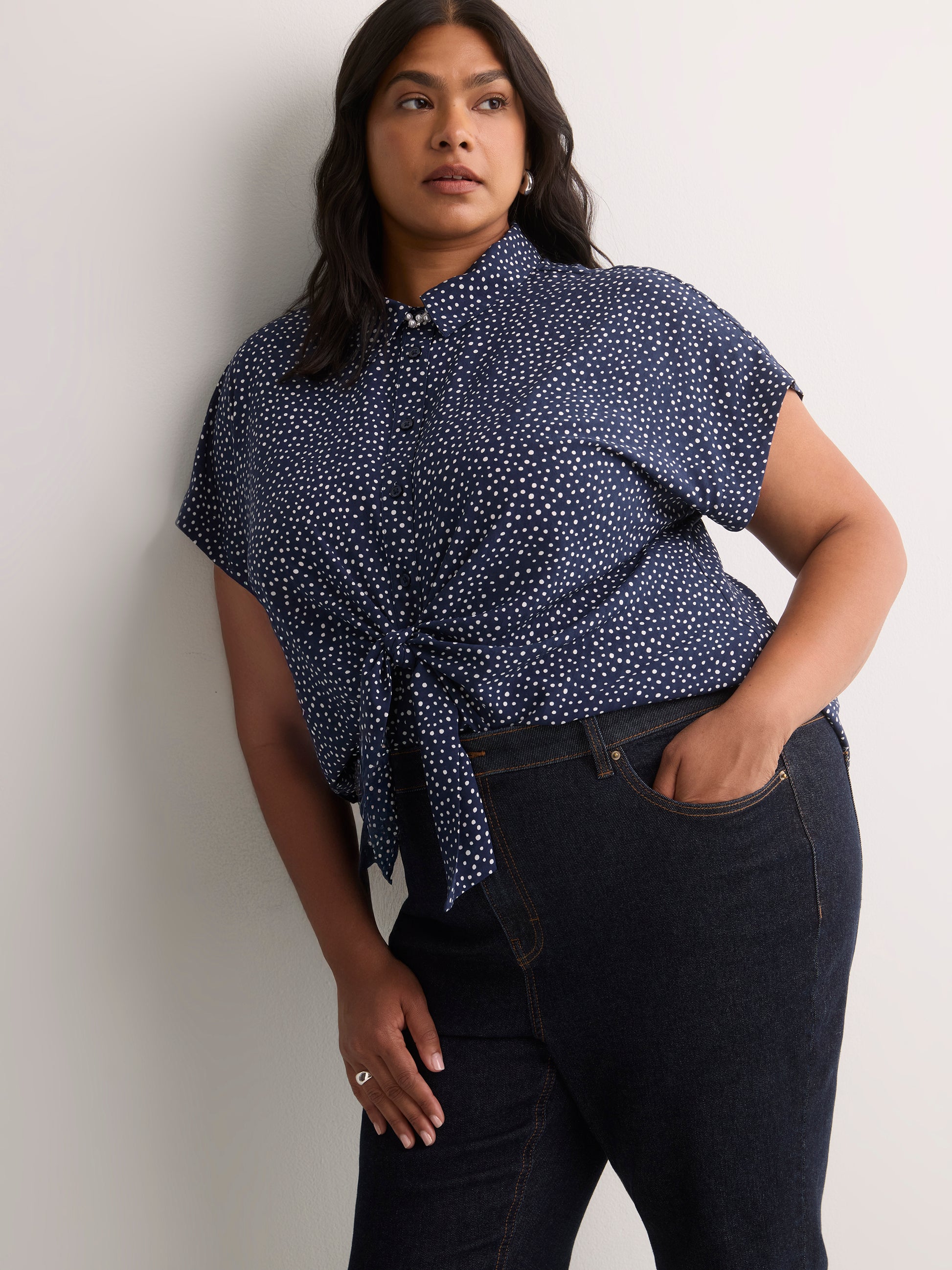 Knotted Buttoned-Down Blouse