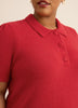 Red Plush Polo Sweater with Fancy Buttons