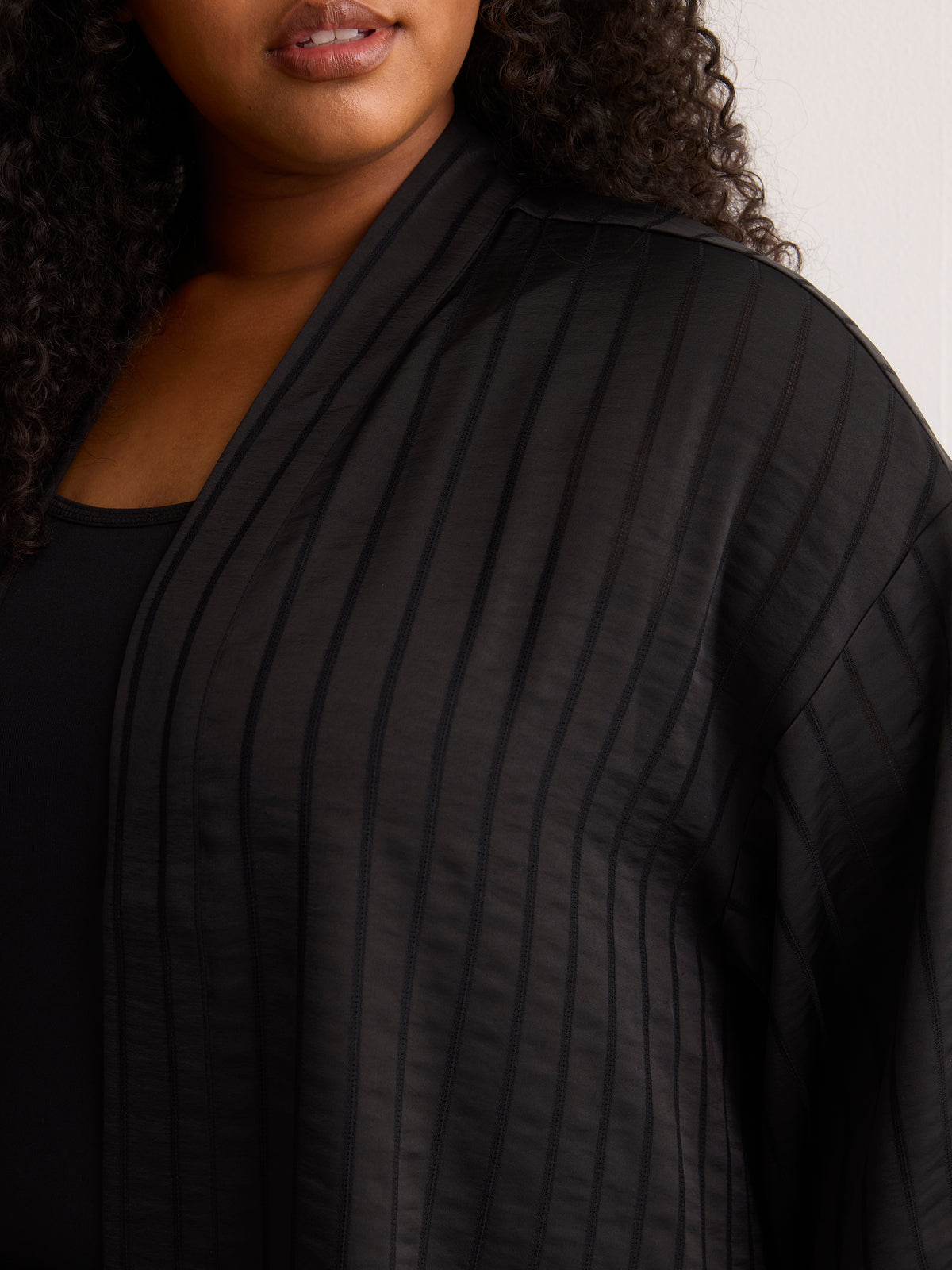 Black Satin Loose Tunic Kimono
