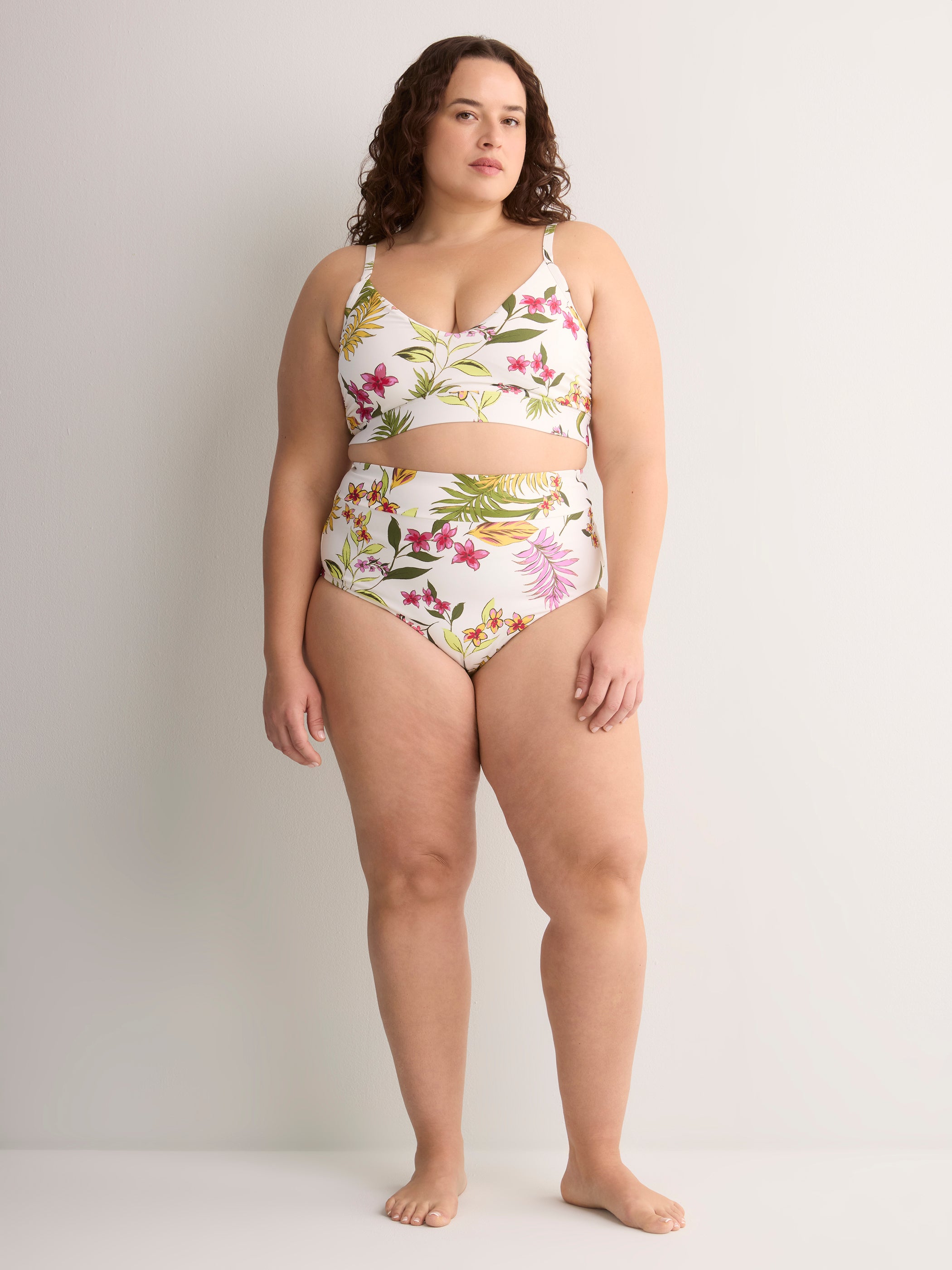 Floral V-Neck Crop Bikini Top