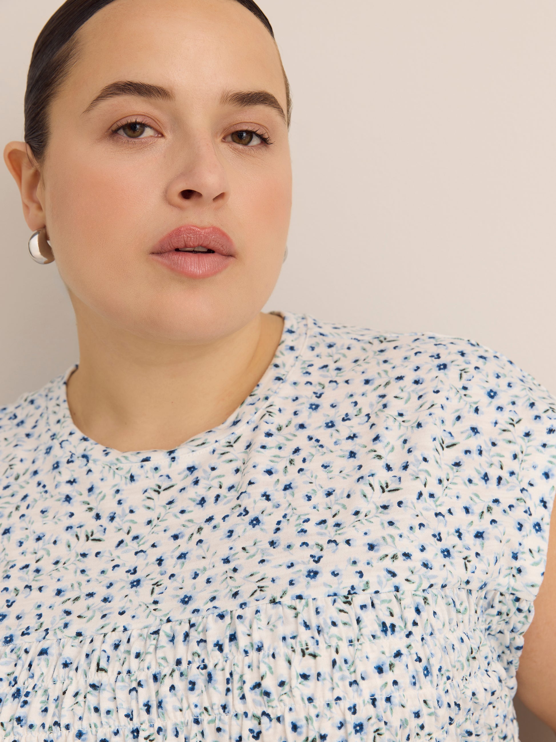 Sleeveless Smocked Crew-Neck Short Dress