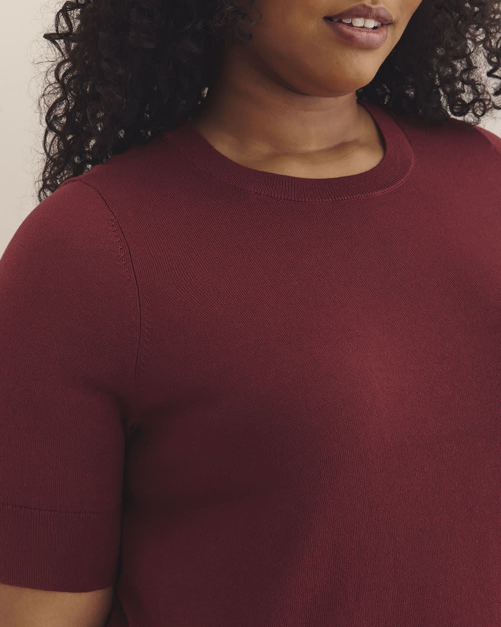 Pull à col rond et manches au coude, tissu responsable