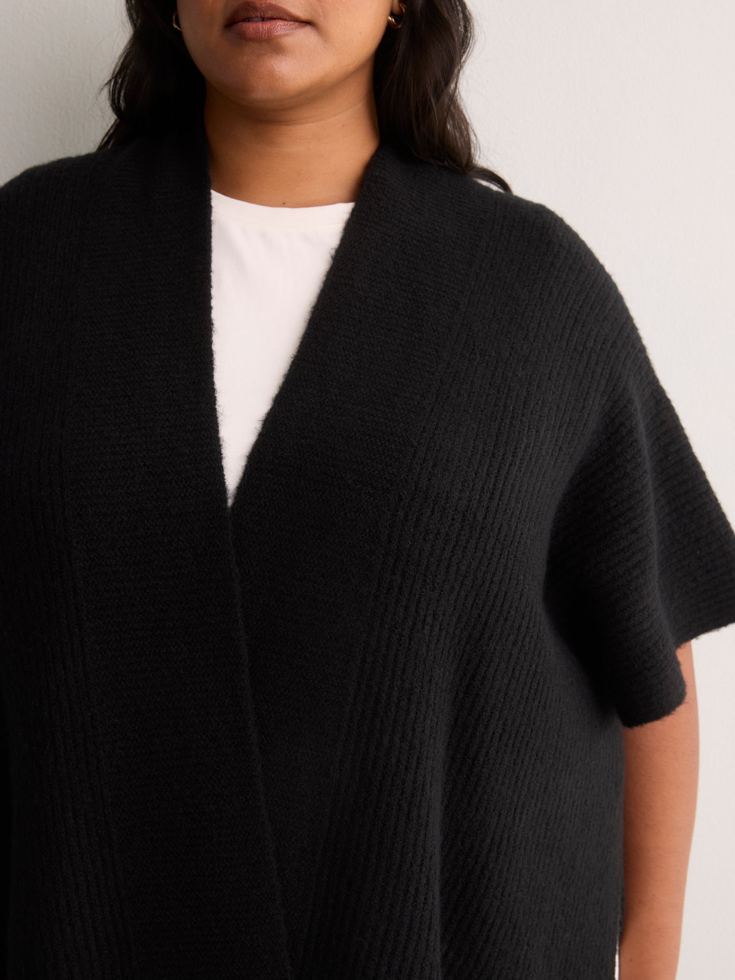 Ribbed Stitch Knit Cardigan Cape