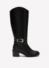 Extra Wide Width and Wide Calf, Tall Black Block-Heel Boot with Double Wrap Strap