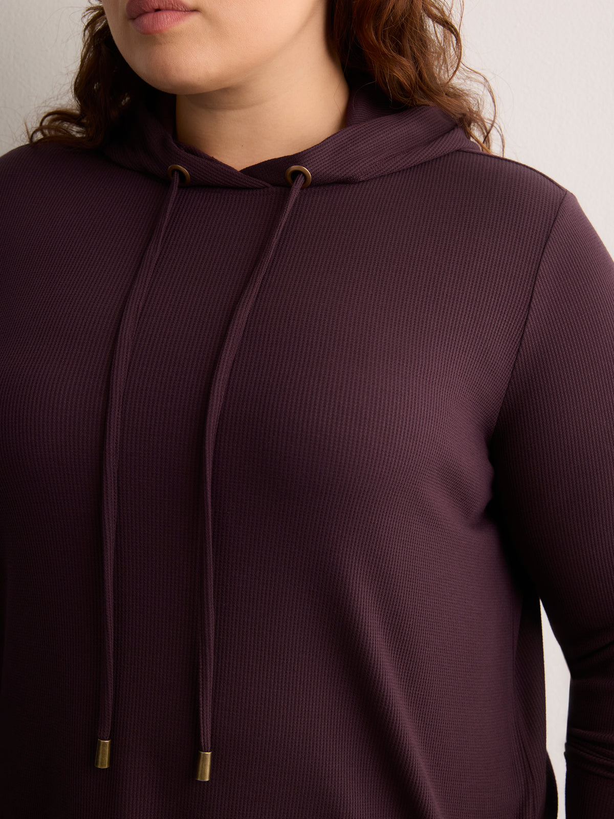 Long Straight Waffle Knit Hoodie
