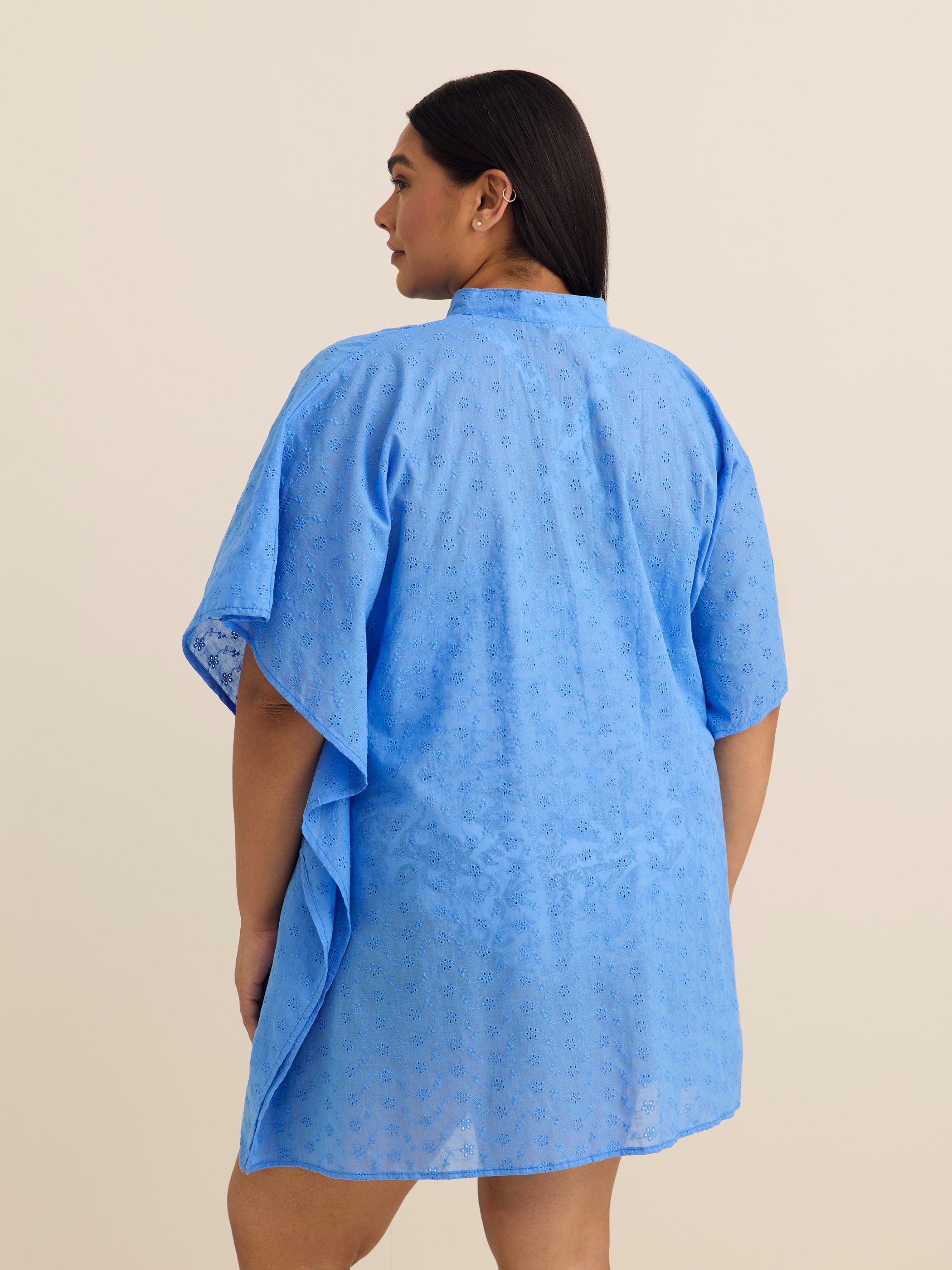 Short-Sleeve Buttoned-Down Eyelet Cover-Up Dress - Cover Me