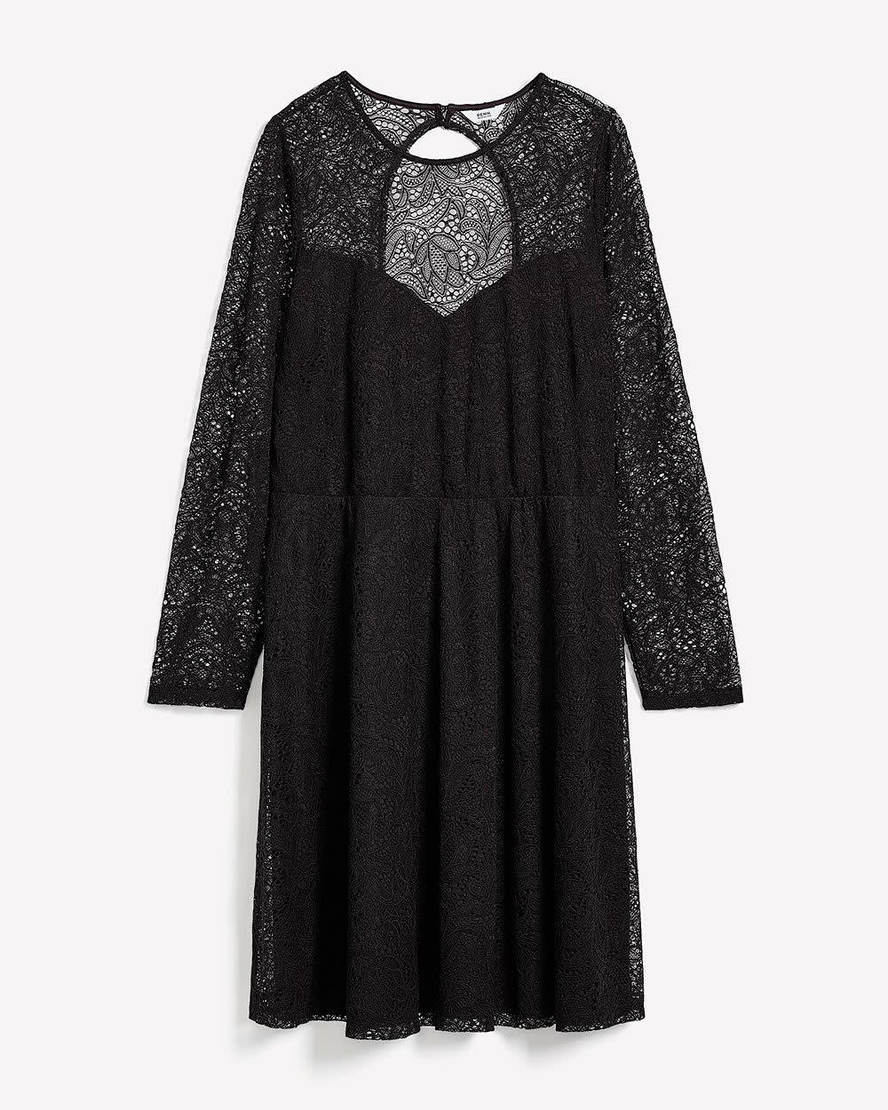 Robe évasée en dentelle à  manches longues