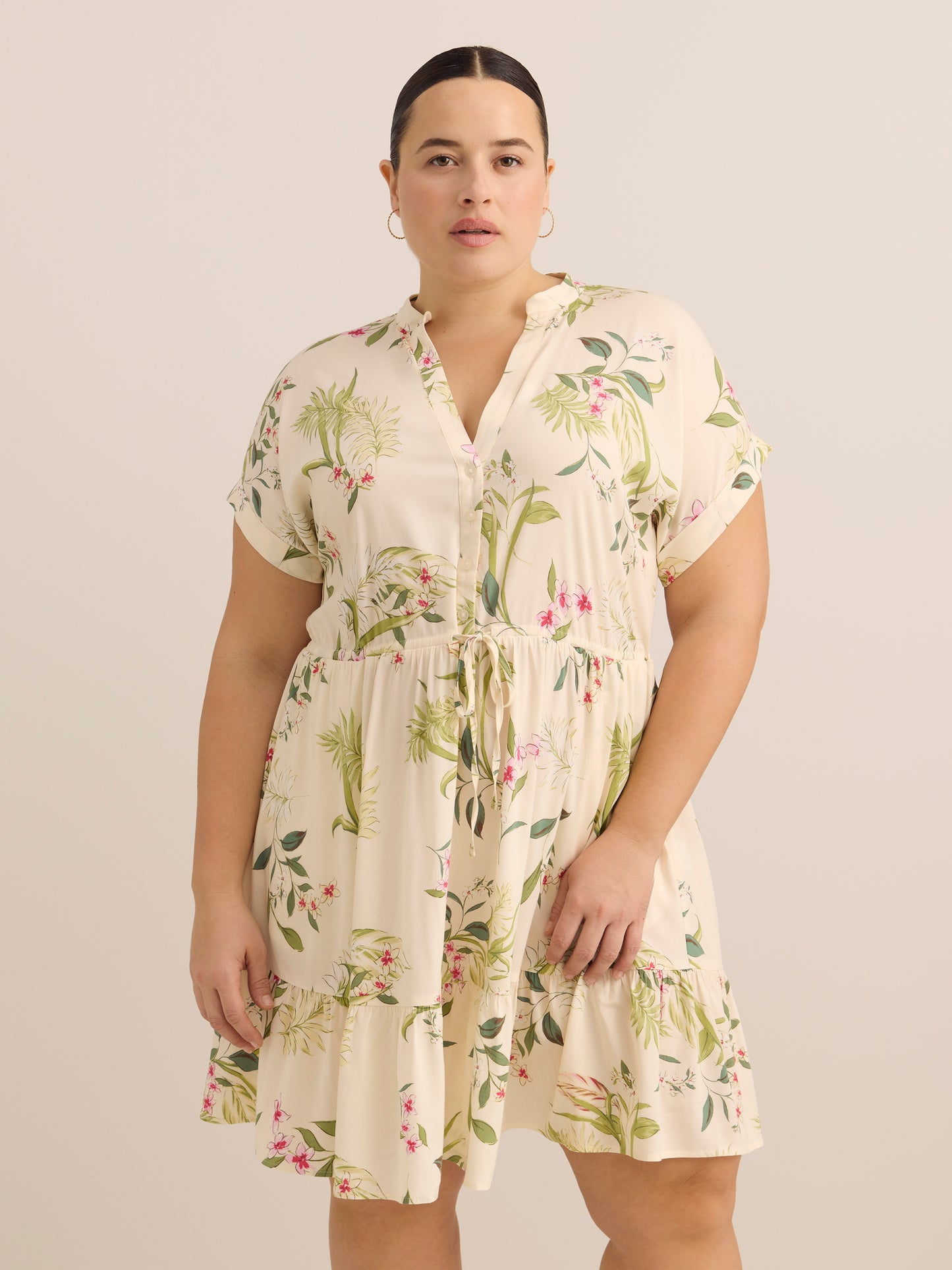 Responsible, Short Dolman-Sleeve Tiered Popover Dress
