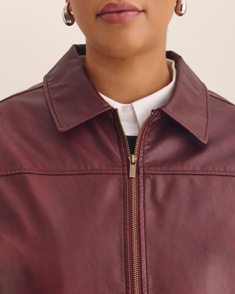 Short Faux Leather Bomber Jacket