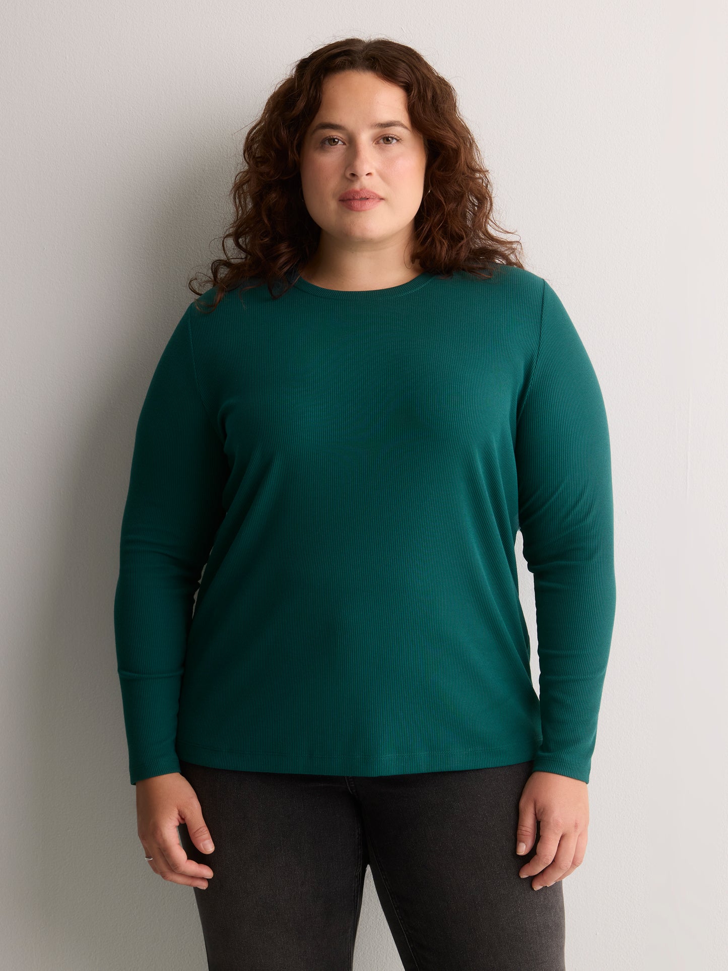 Dark Blue Boyfriend-Fit Long-Sleeve Rib Knit Tee