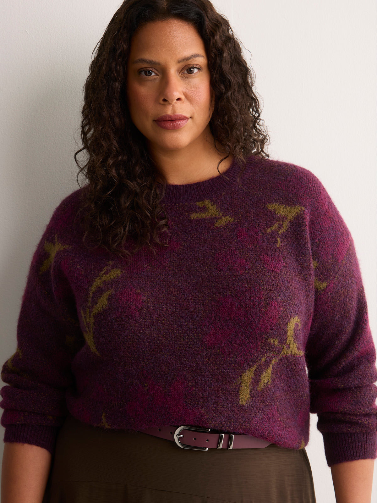 Purple Crew-Neck Jacquard Sweater