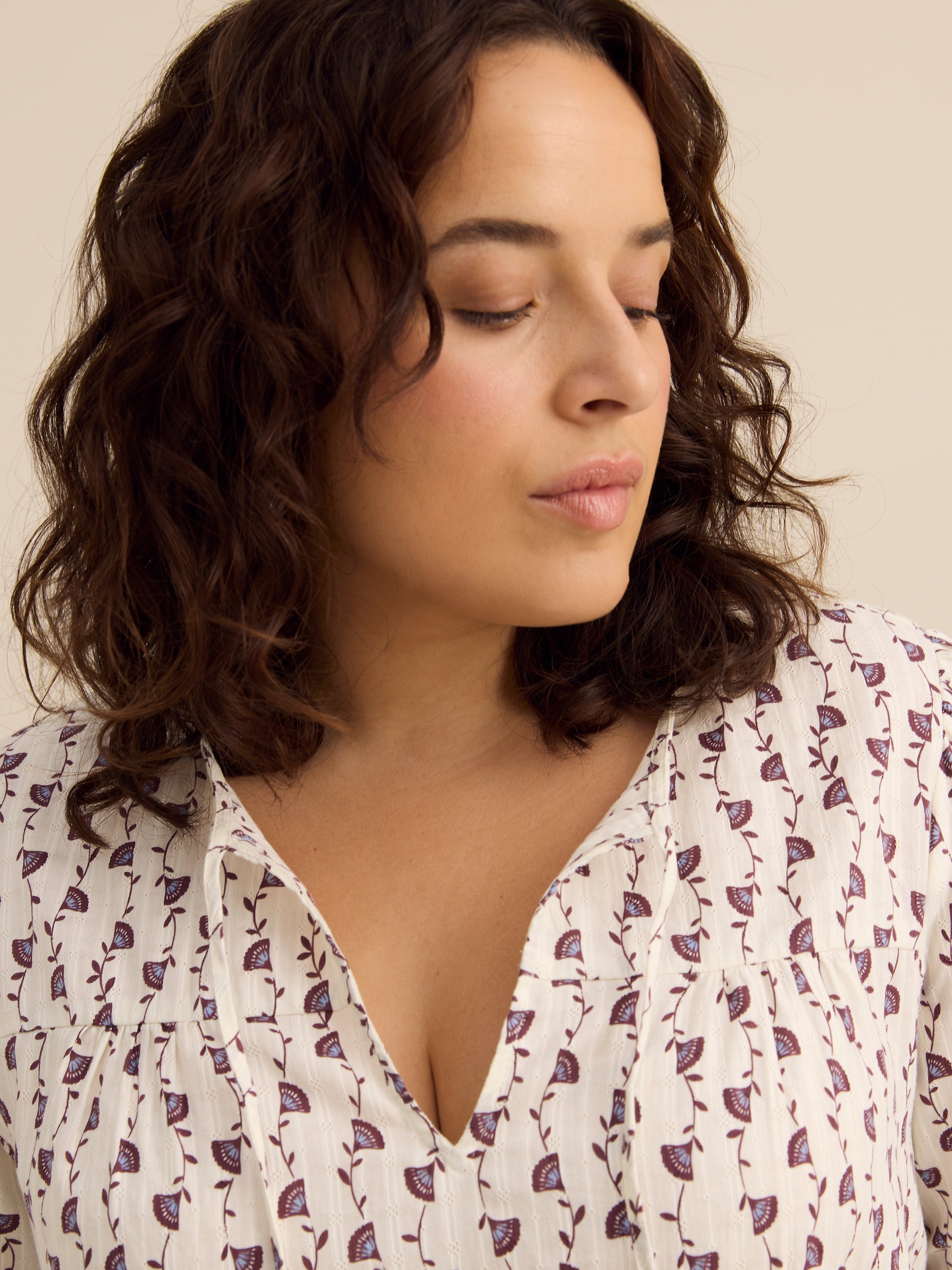 Cotton Blouse with Balloon Sleeves