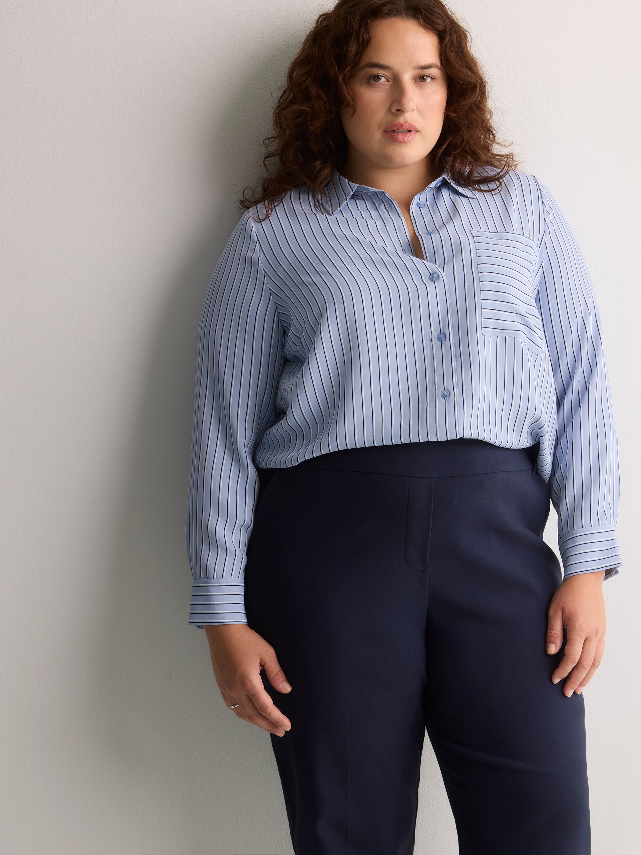 Petite, Navy Savvy-Fit Straight-Leg Pant - PENN. Essentials