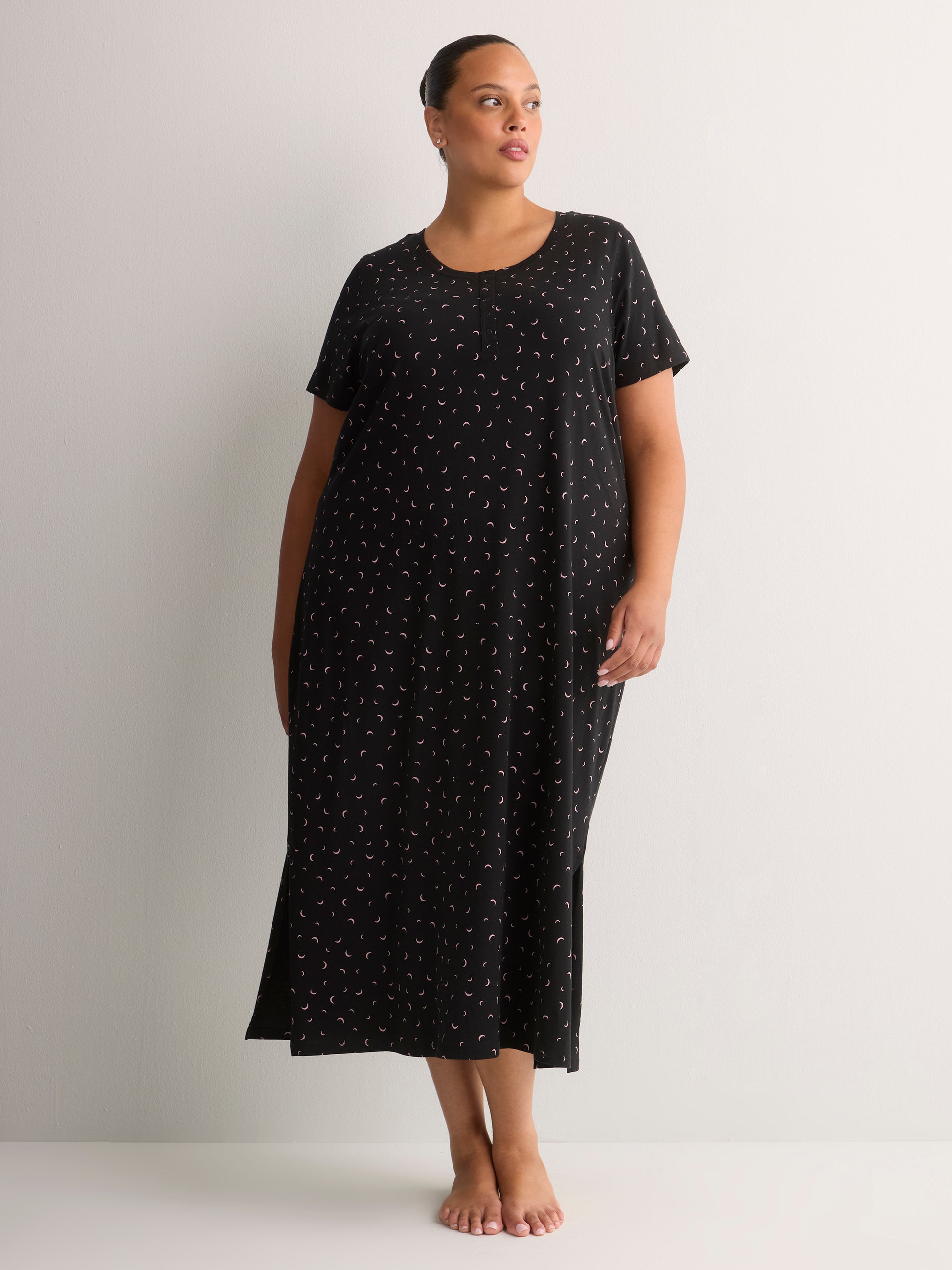 Printed Long Short-Sleeve Sleepshirt - tiVOGLIO