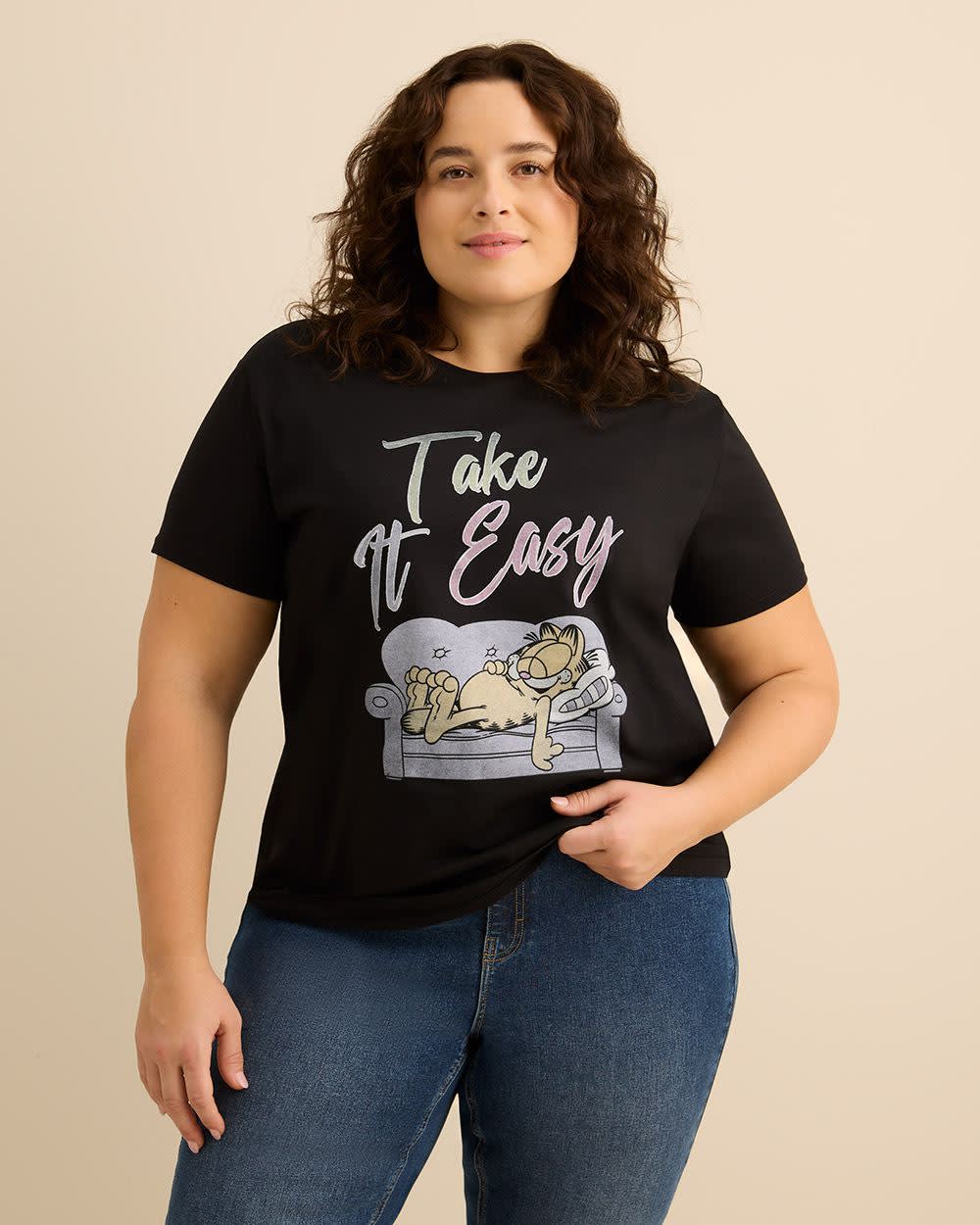 T-shirt à manches courtes et col rond avec imprimé Garfield