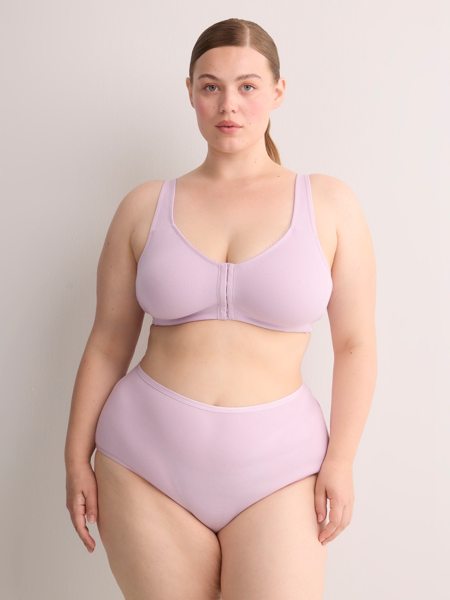 Lavender Wireless Front-Closure Ribbed Knit Bra - ti Voglio